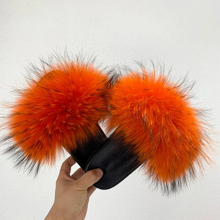 Fluffy Real Fur Slippers for Women