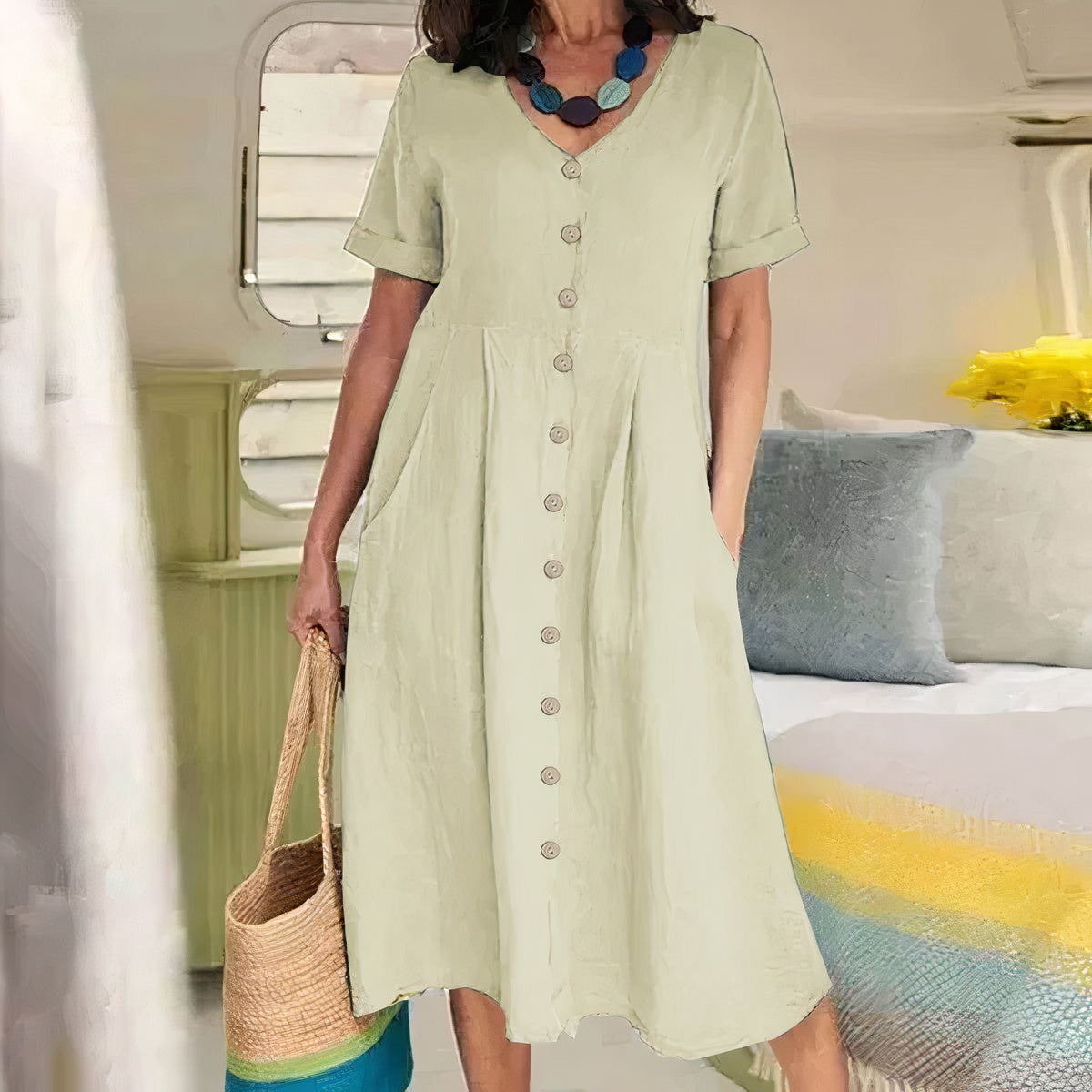 Ivyshape | Cotton-Linen Dress