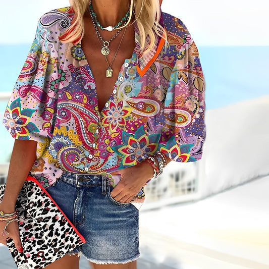 Ivyshape | Women's Colorful Boho Print Long Sleeves