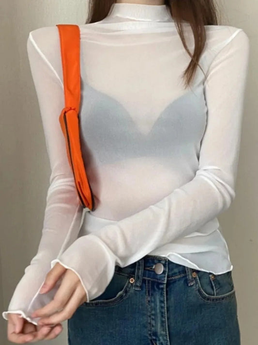 Alluring Mesh Long Sleeve Top for Women