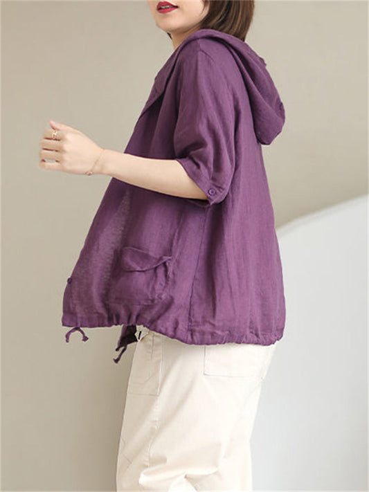 Retro Loose Thin Linen Hooded Jackets