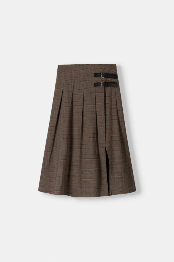 Ivyshape | Pleat Midi Skirt with A Belt Detail