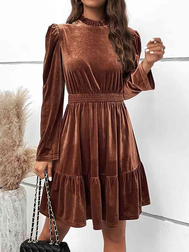 Smocked Waist Long Sleeve Dress