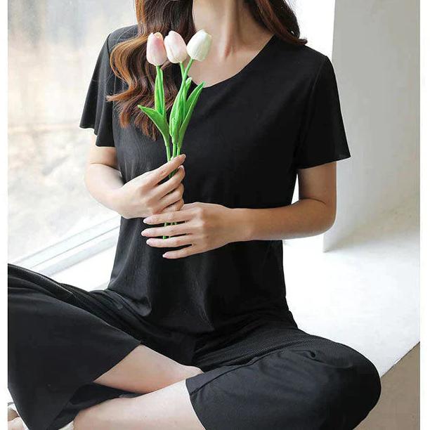 Ivyshape | Soft Ice Silk T-Shirt with Pants Set