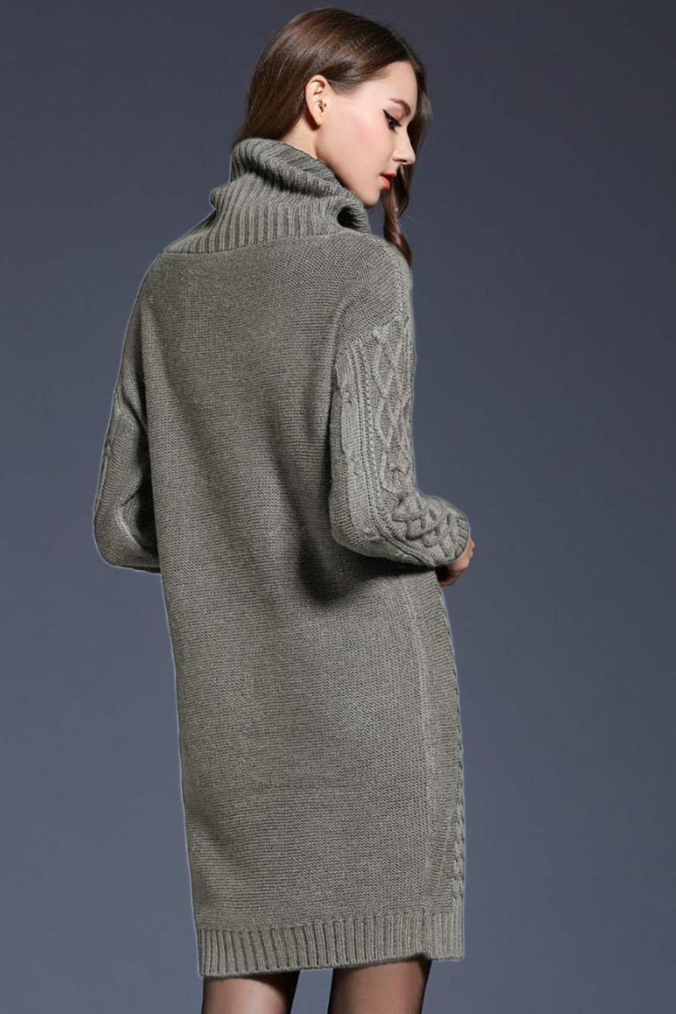 Ivyshape | Knit Cowl Neck Dropped Shoulder Sweater Dress