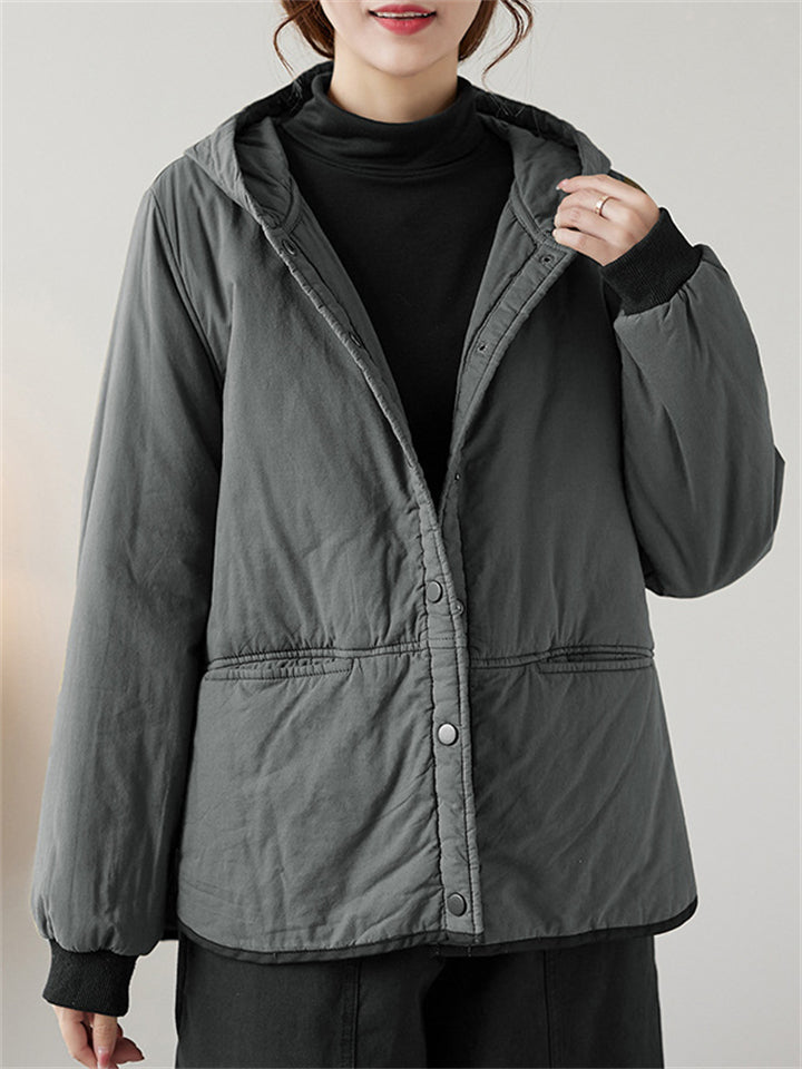 Solid Color All Match Hooded Short Cotton Coat