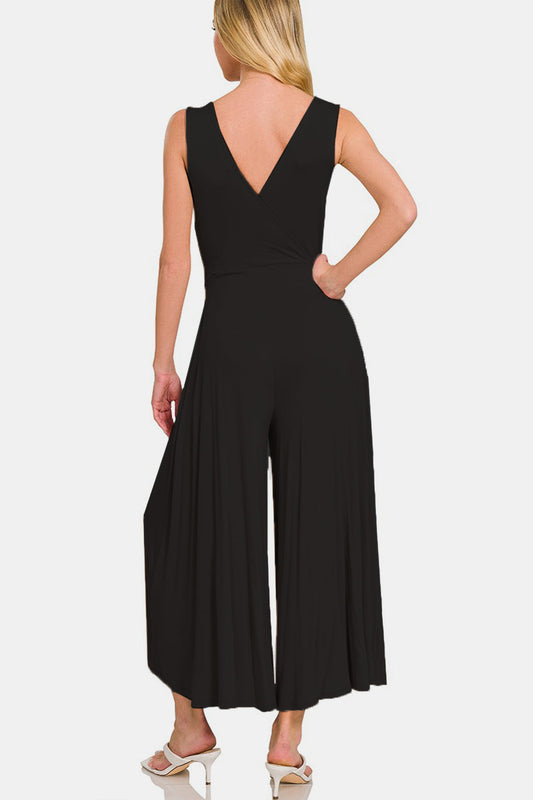 Ivyshape | Zenana Surplice Neckline Sleeveless Jumpsuit