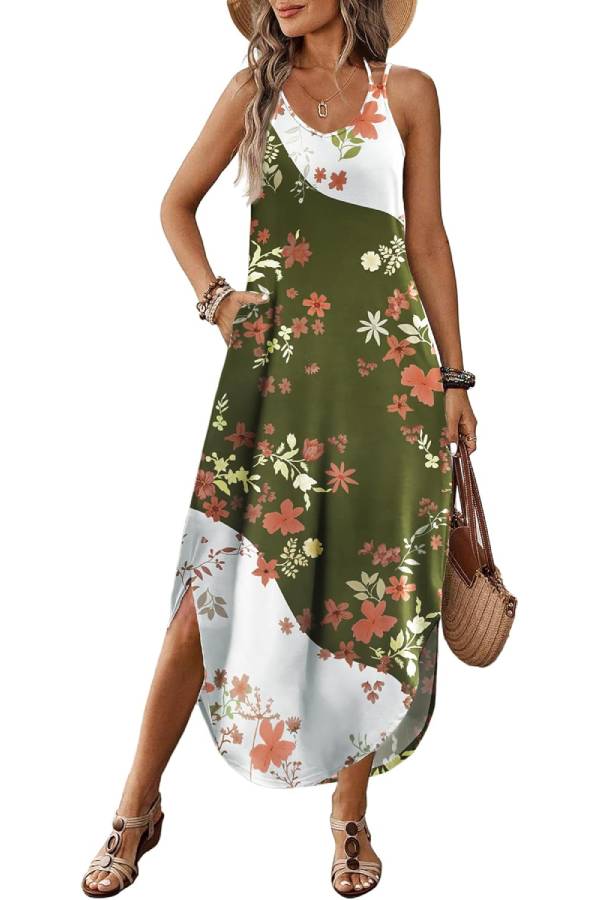 Ivyshape | V-Neck Halter Slit Bohemian Beach Resort Maxi Dress