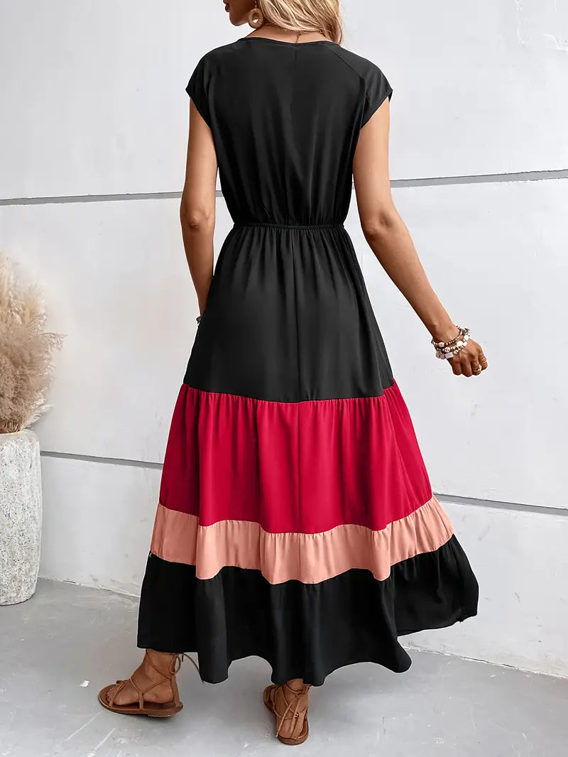 Ivyshape | Pleated Dress with Color Block