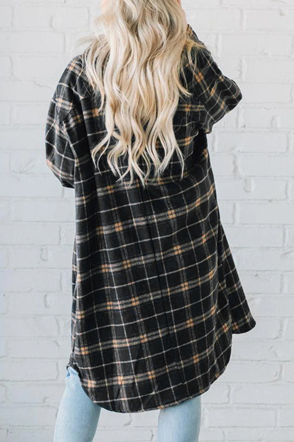 Ivyshape | Plaid Button Front Pocketed Long Shacket