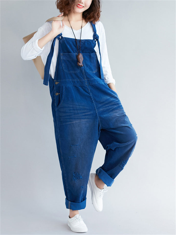 Corduroy Causal Wide-leg Denim Jumpsuits