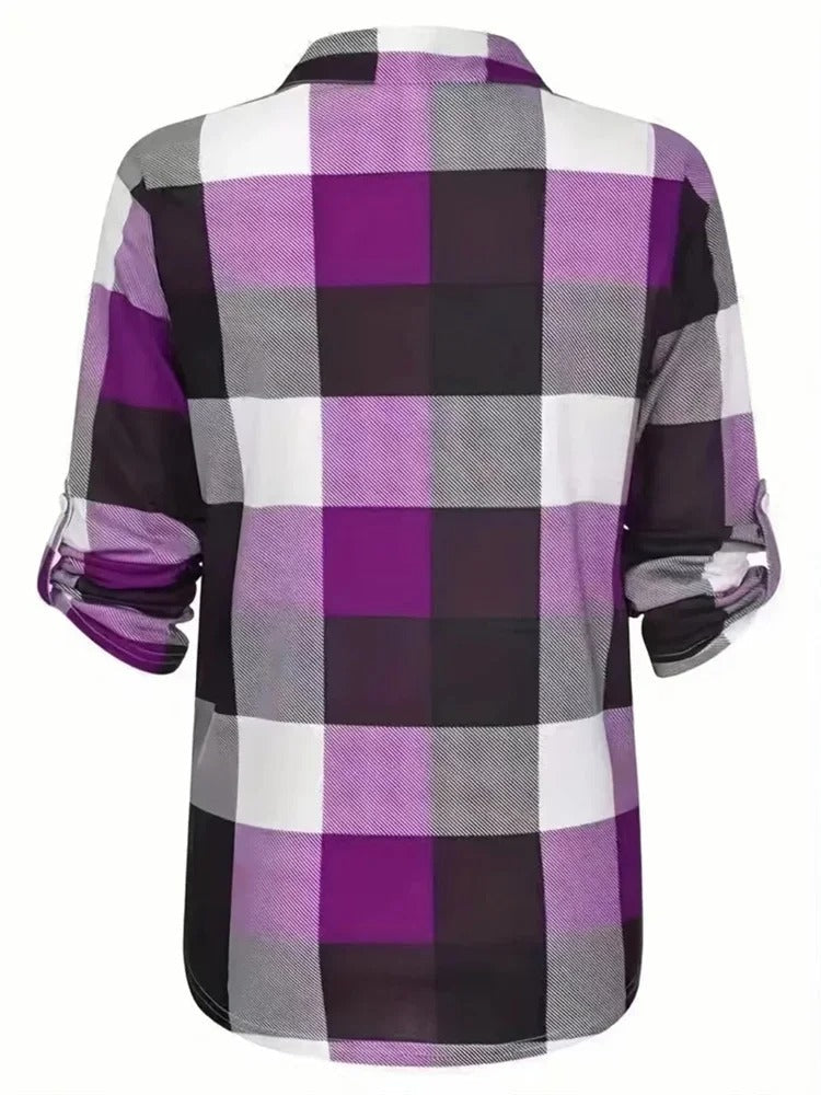 Casual Plaid V-Neck Blouse for Women