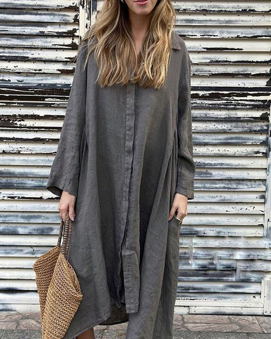 Ivyshape | Women's Casual Long-Sleeved Shirt Dress