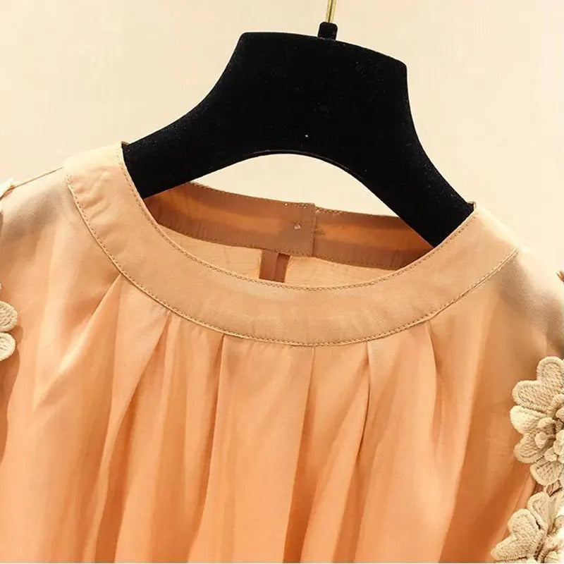 Trendy Orange Floral Raglan Sleeve Pullover for Women