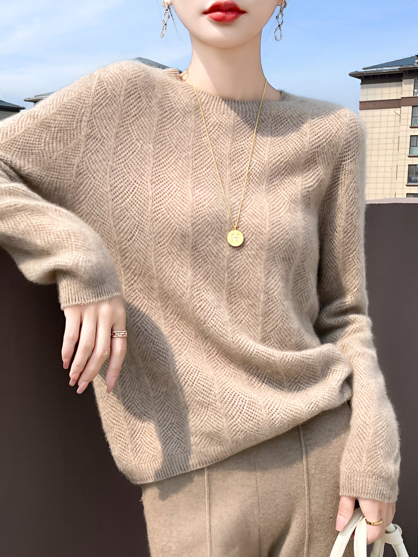 Ivyshape | Merino Wool Sweater With Elegant Cutouts