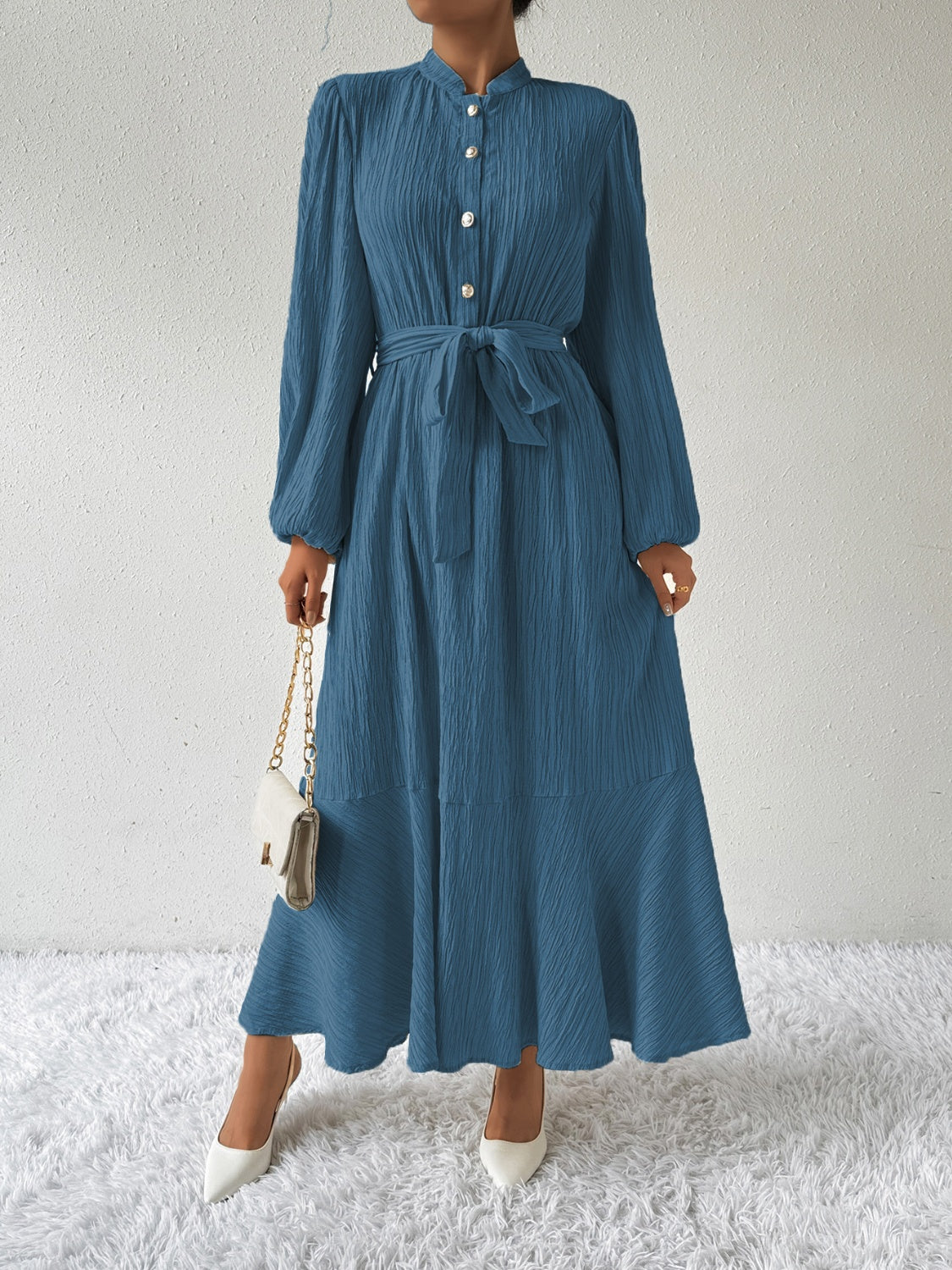 Ivyshape | Tie Waist Long Sleeve Dress