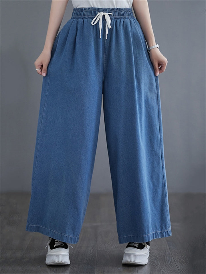 Simple Loose Spring Summer Blue Jeans for Ladies