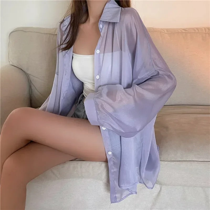 Chic Satin-Effect Button-Up Shirt for Women