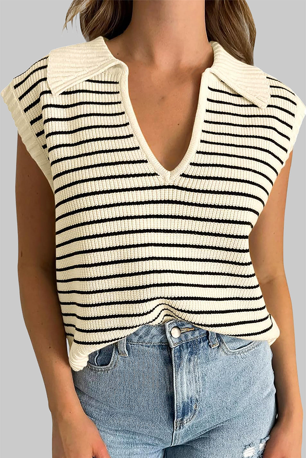 Ivyshape | Striped Collared Neck Tank