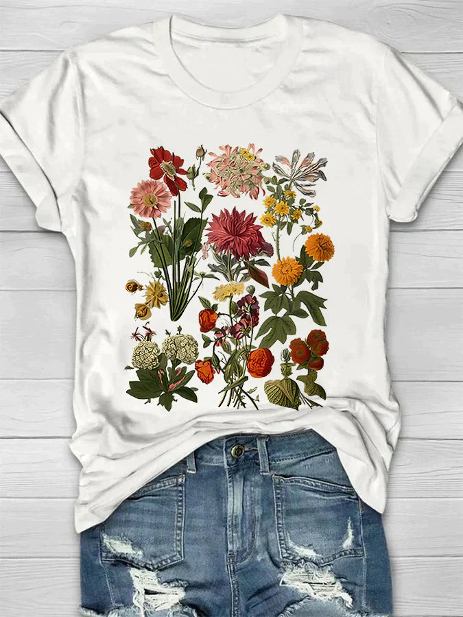 Ivyshape | Women's T-Shirt with Vintage Flower Print