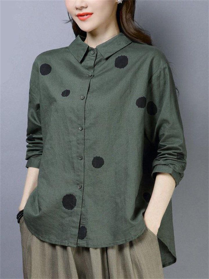 Cotton Linen Polka Dot Casual Shirts