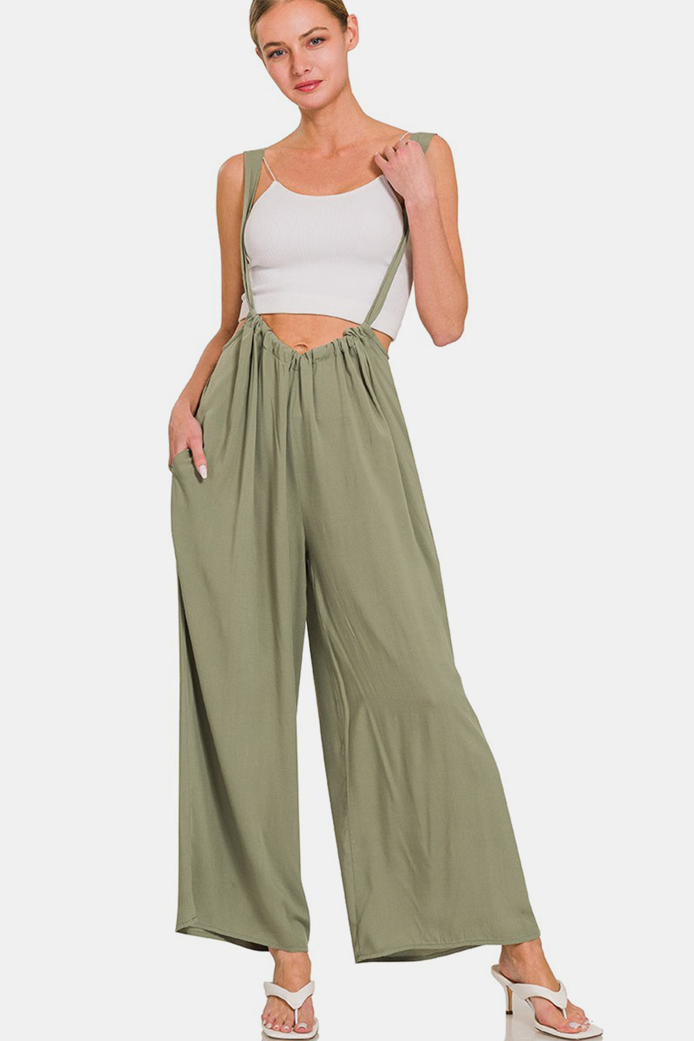 Ivyshape | Zenana Pocketed Wide Strap Wide Leg Overalls