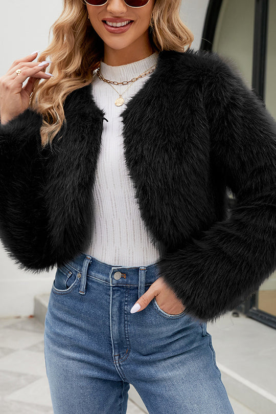 Ivyshape | Long Sleeve Short Casual Faux Fur Jacket