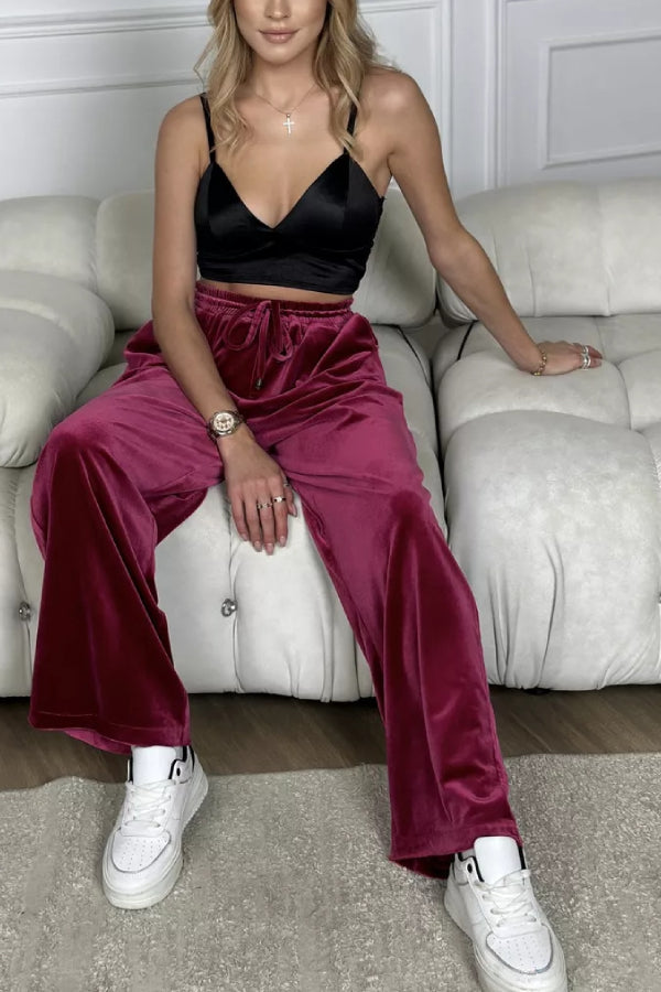 Ivyshape | Velvet Wide Legged Pants Straight Velvet Pants