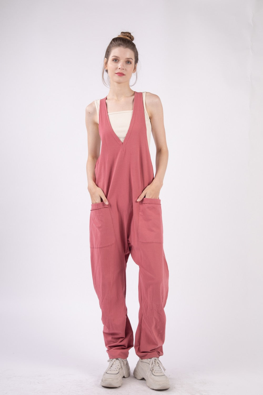 Ivyshape | Plunge Sleeveless Jumpsuit with Pockets