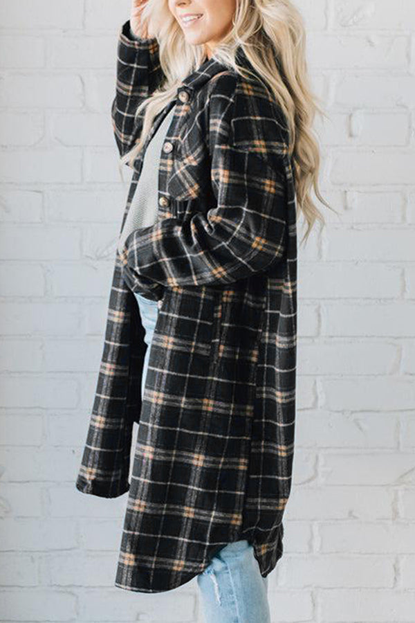 Ivyshape | Plaid Button Front Pocketed Long Shacket