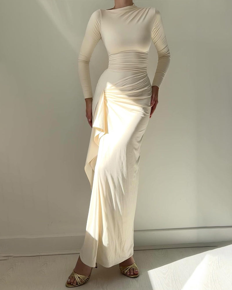 Ivyshape | Ruched Long Sleeve Evening Gown