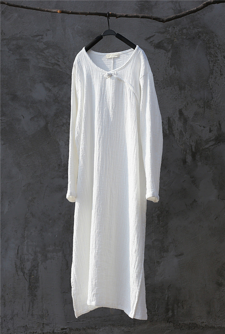 Ivyshape | Zen Cotton Linen Robe Dress with Artistic Retro Chinese Style