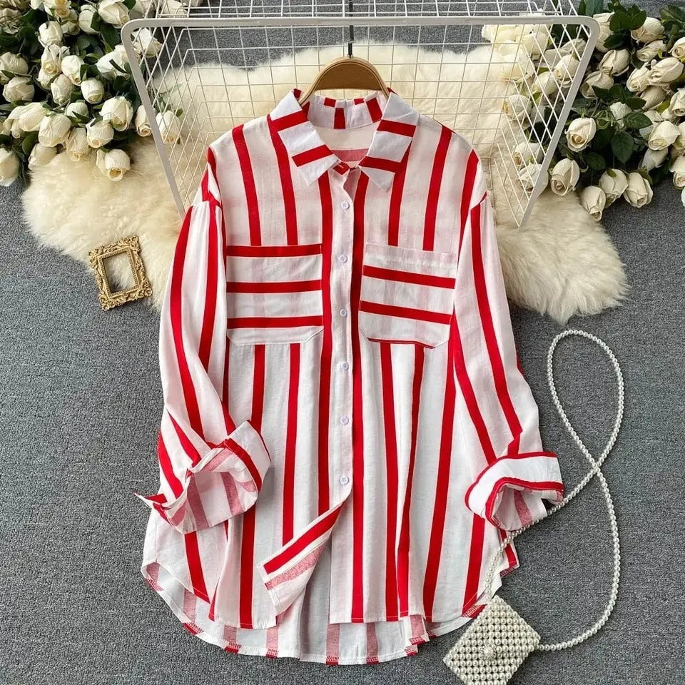 Trendy Striped Long-Sleeve Blouse for Women