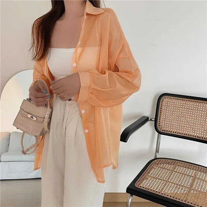 Chic Satin-Effect Button-Up Shirt for Women