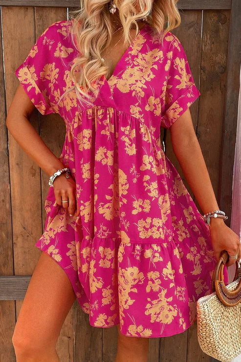 Ivyshape | Women's Floral Mini Dress Pink