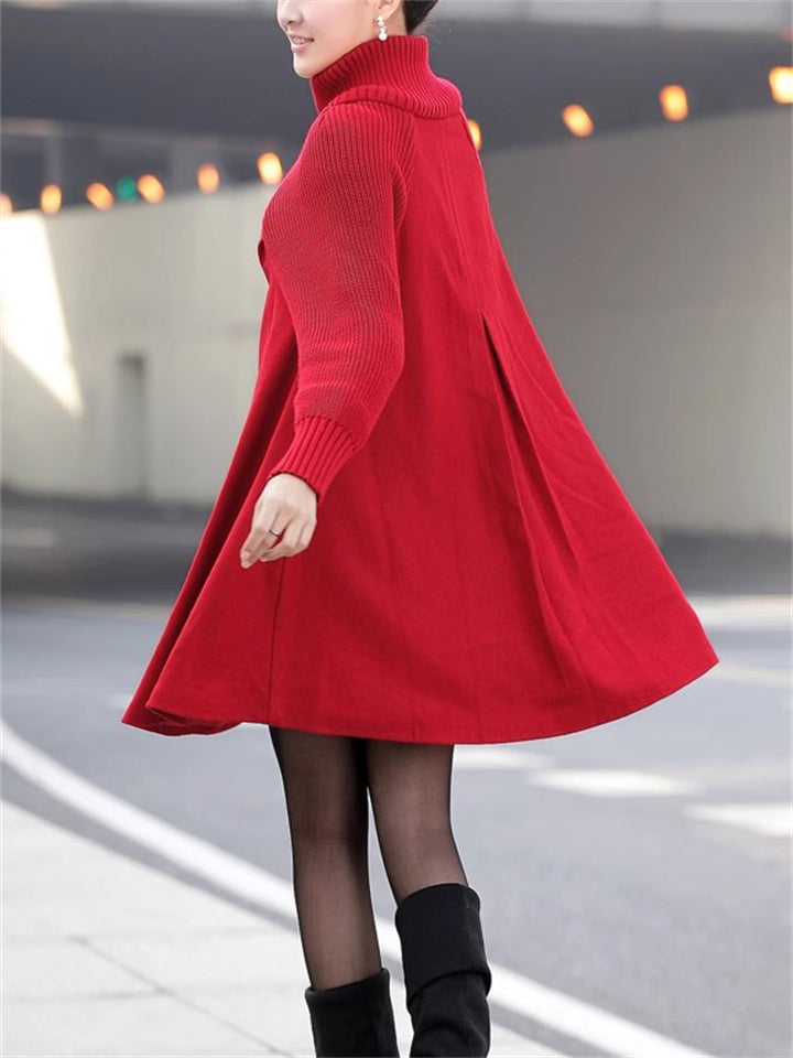 Chic Splicing High Neck Elegant Cape Woolen Coat