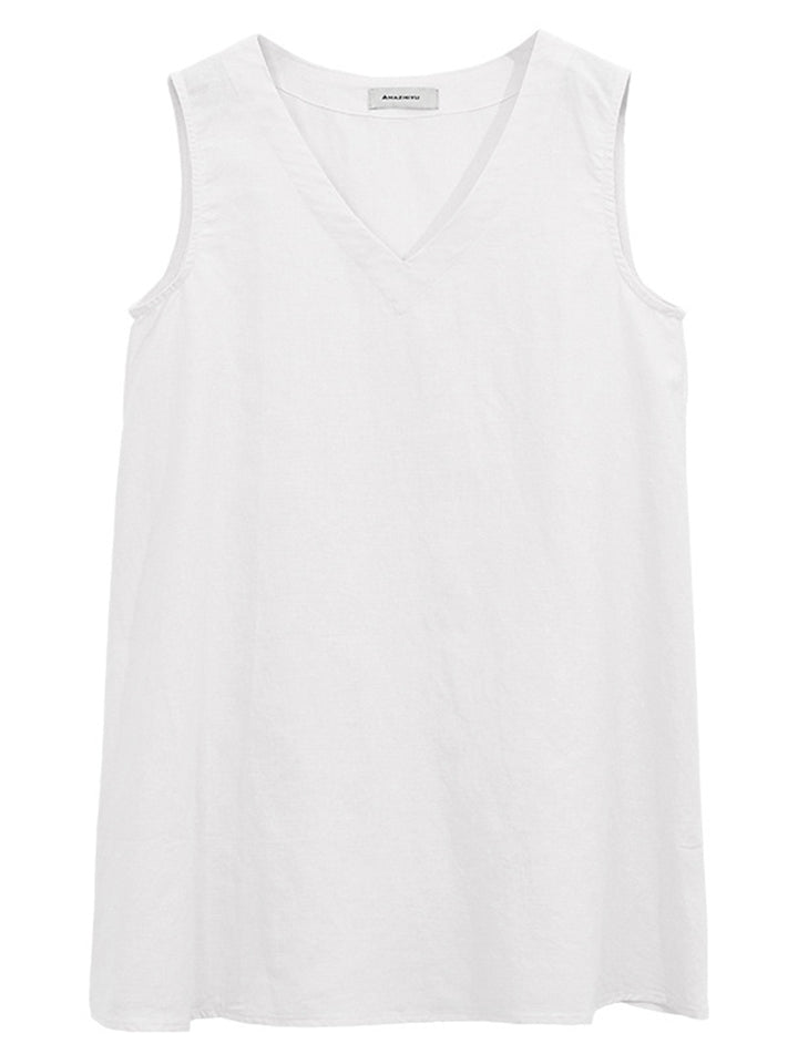 Women's Lightweight V-Neck Sleeveless Linen Vest Shirts