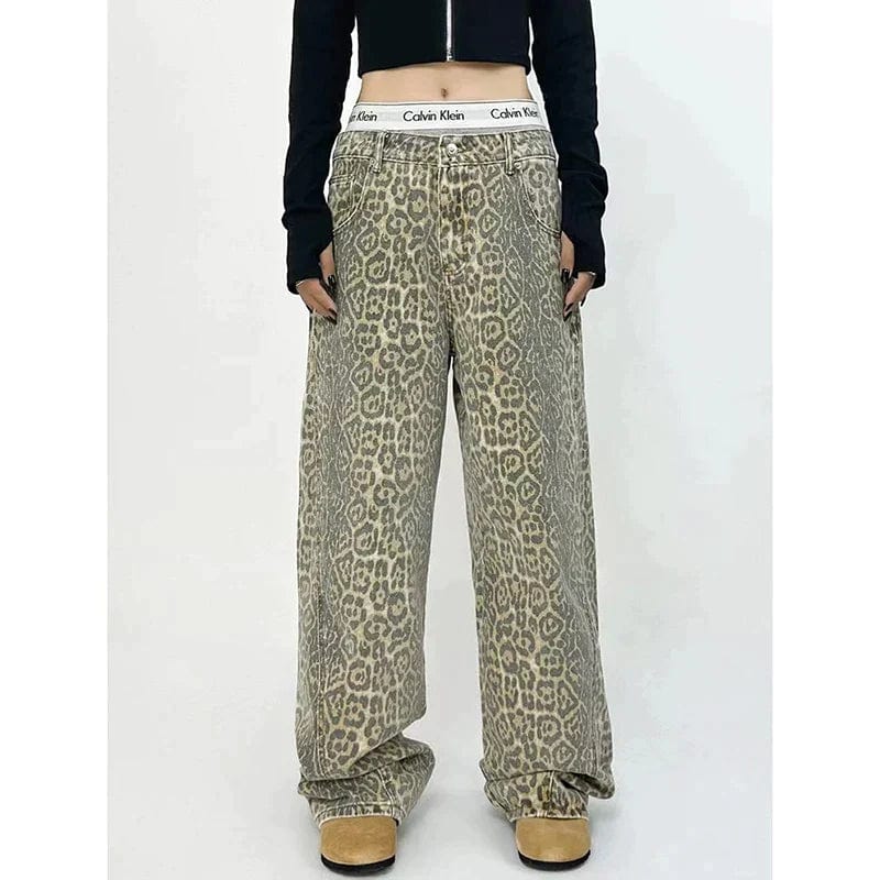 Ivyshape | Trendy Jeans with Leopard Print