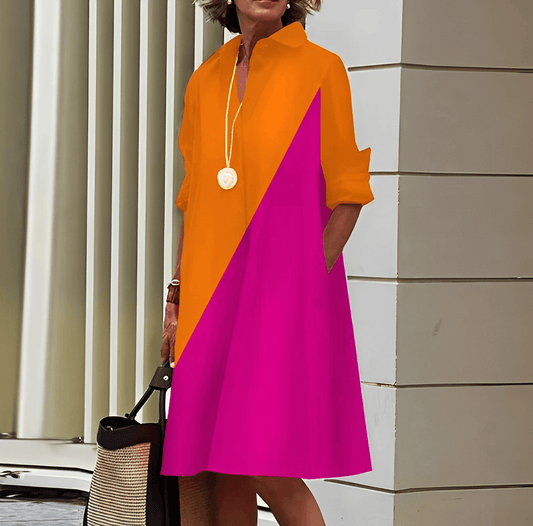 Ivyshape | Shirt dress with collar & three-quarter sleeves