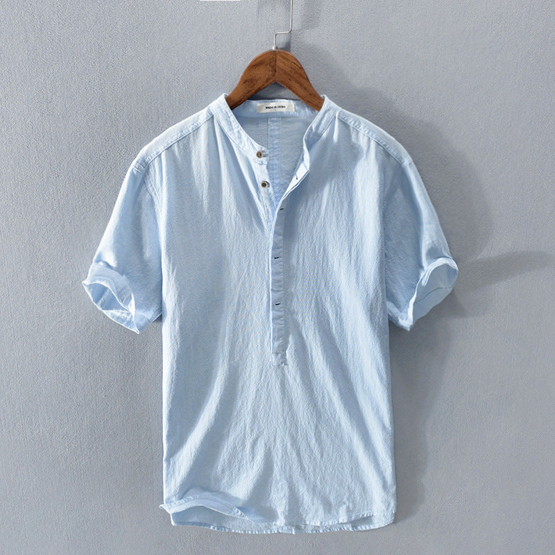 IvyShape | Men's Linen Shirt Airy Summer Shirt With Short Sleeves
