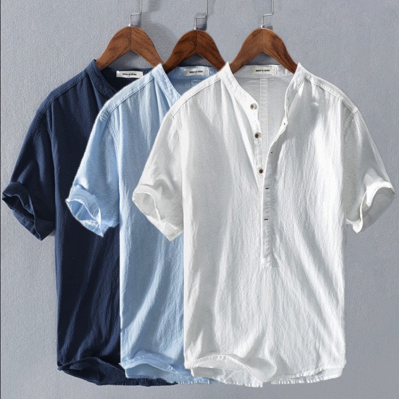 IvyShape | Men's Linen Shirt Airy Summer Shirt With Short Sleeves