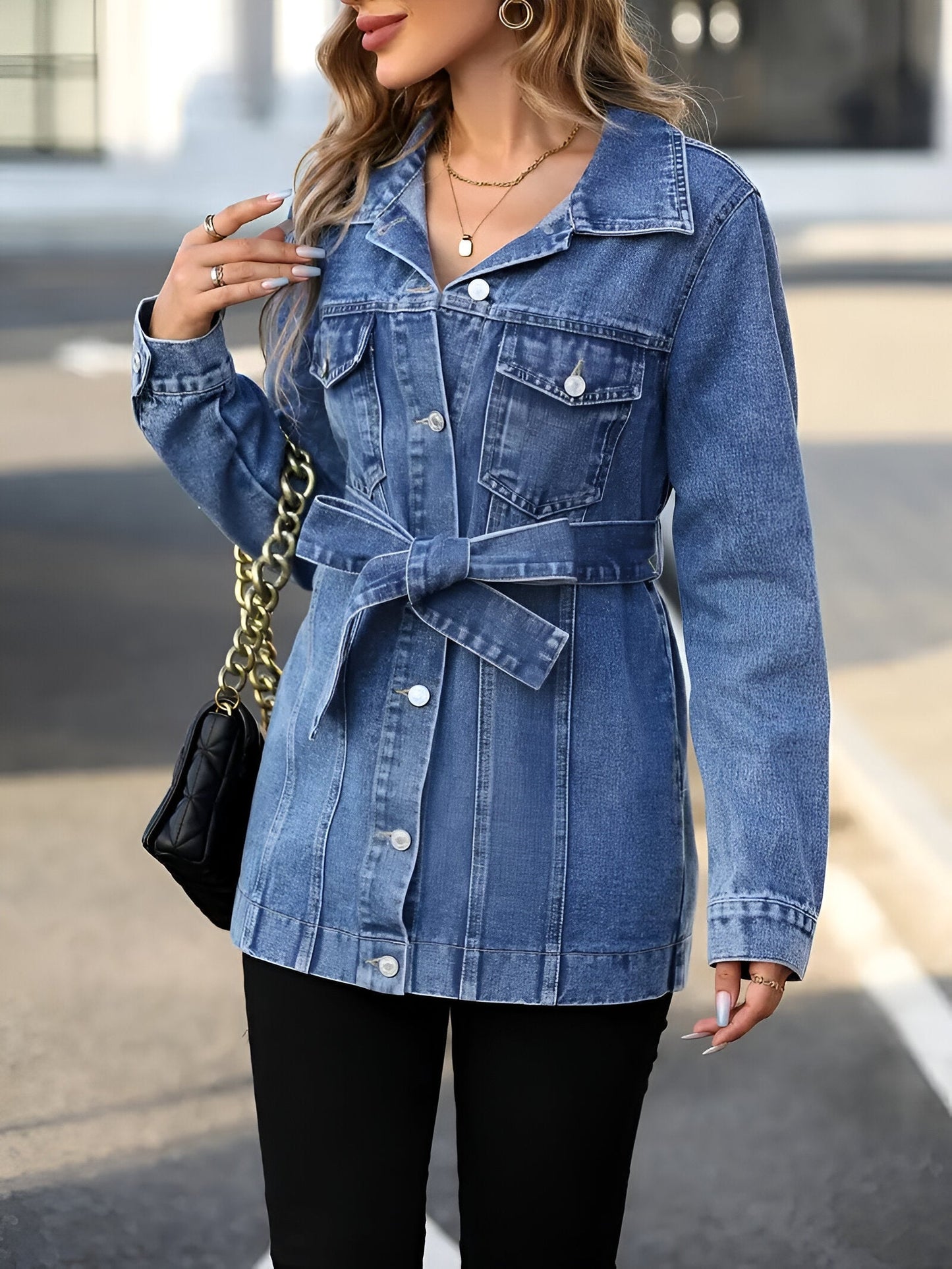 Ivyshape | Trendy Jeans Jacket With Shoulder Straps