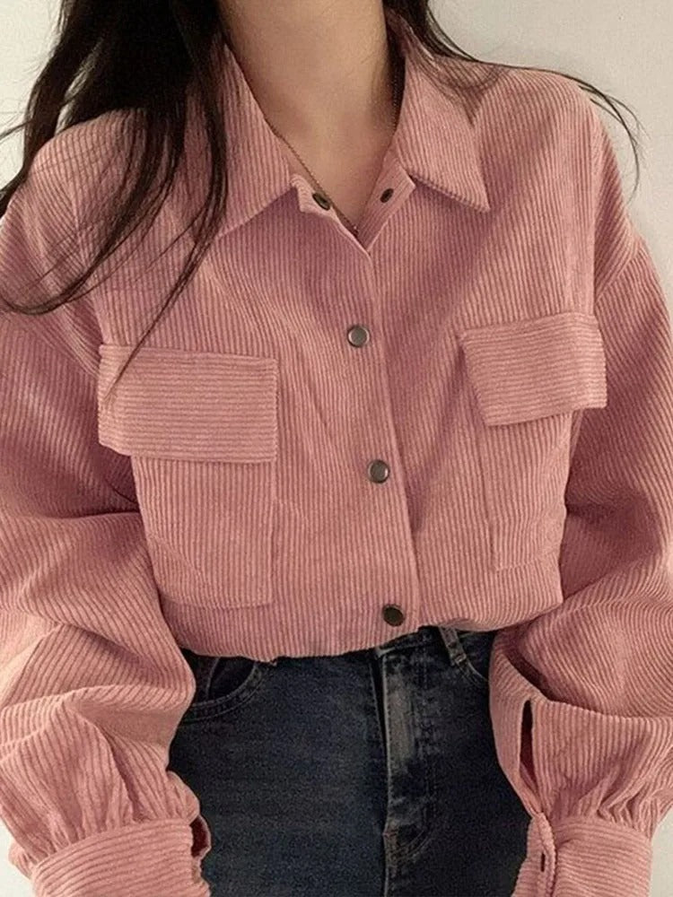 Ivyshape | Women's Corduroy Crop Top Jacket Trendy