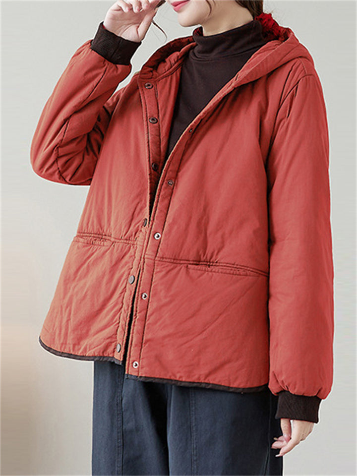 Solid Color All Match Hooded Short Cotton Coat