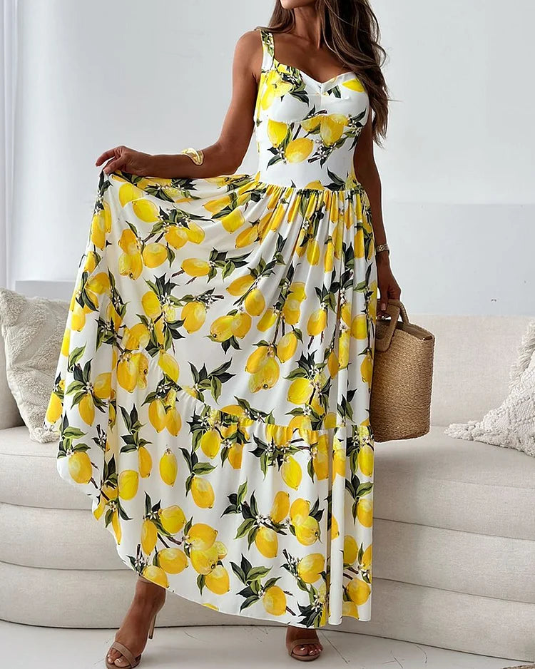 Ivyshape | Strap dress with lemon print