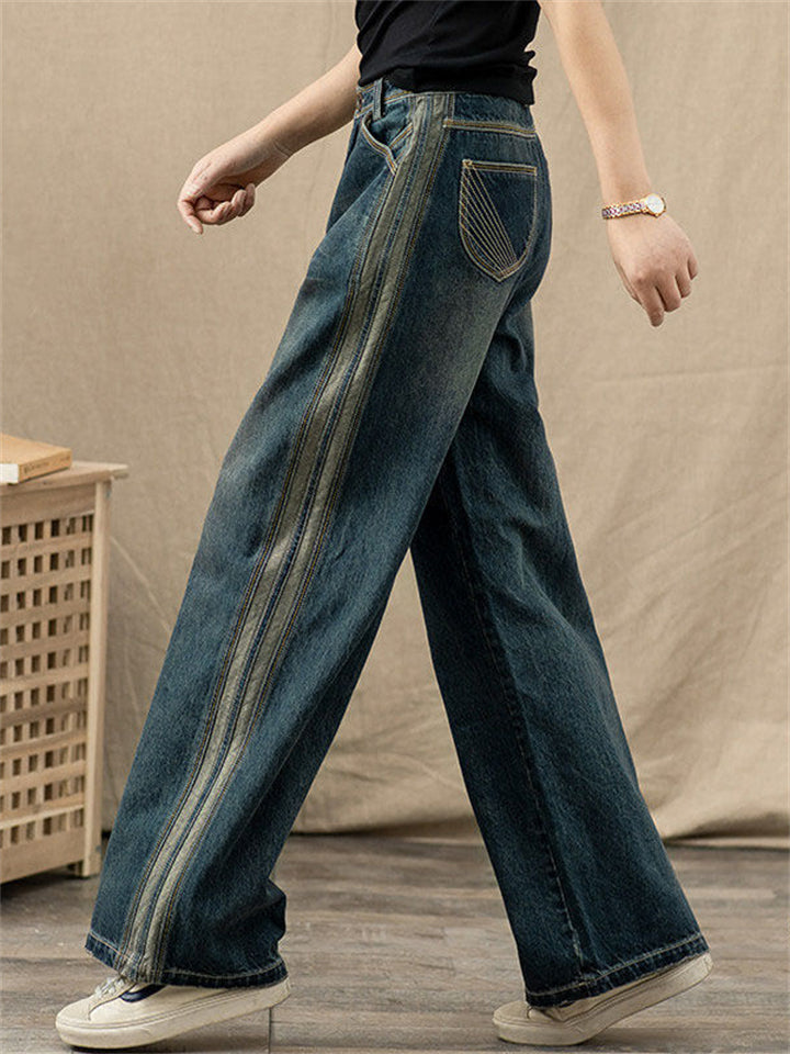 Women's Leisure High Waist Washed Effect Blue Floor Length Jeans