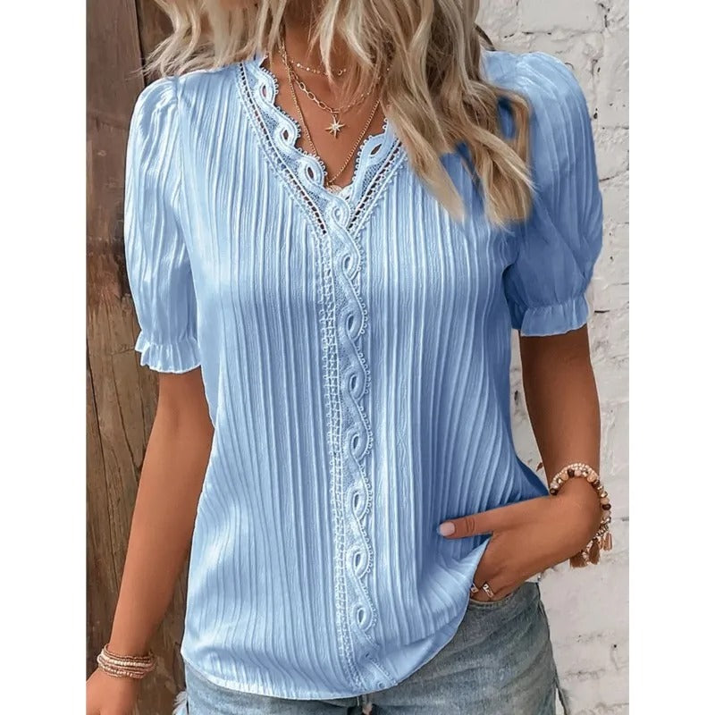 Casual V-Neck Lace Blouse for Women