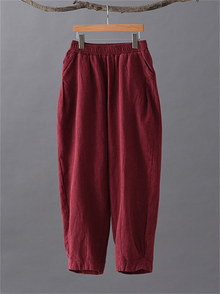 Women's Leisure Natural Linen Elastic Waist Relaxed Pants