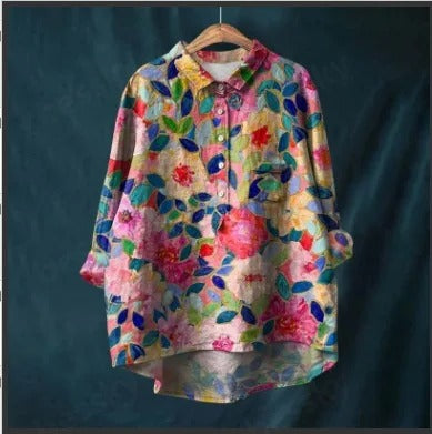 Vibrant Floral Print Blouse for Women (2XL)