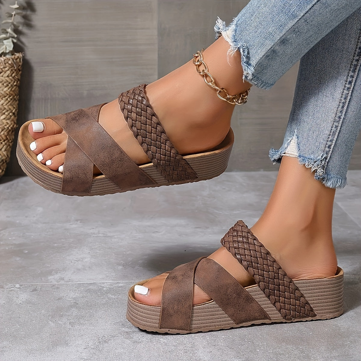 Wedge Sandals with Braided Strap